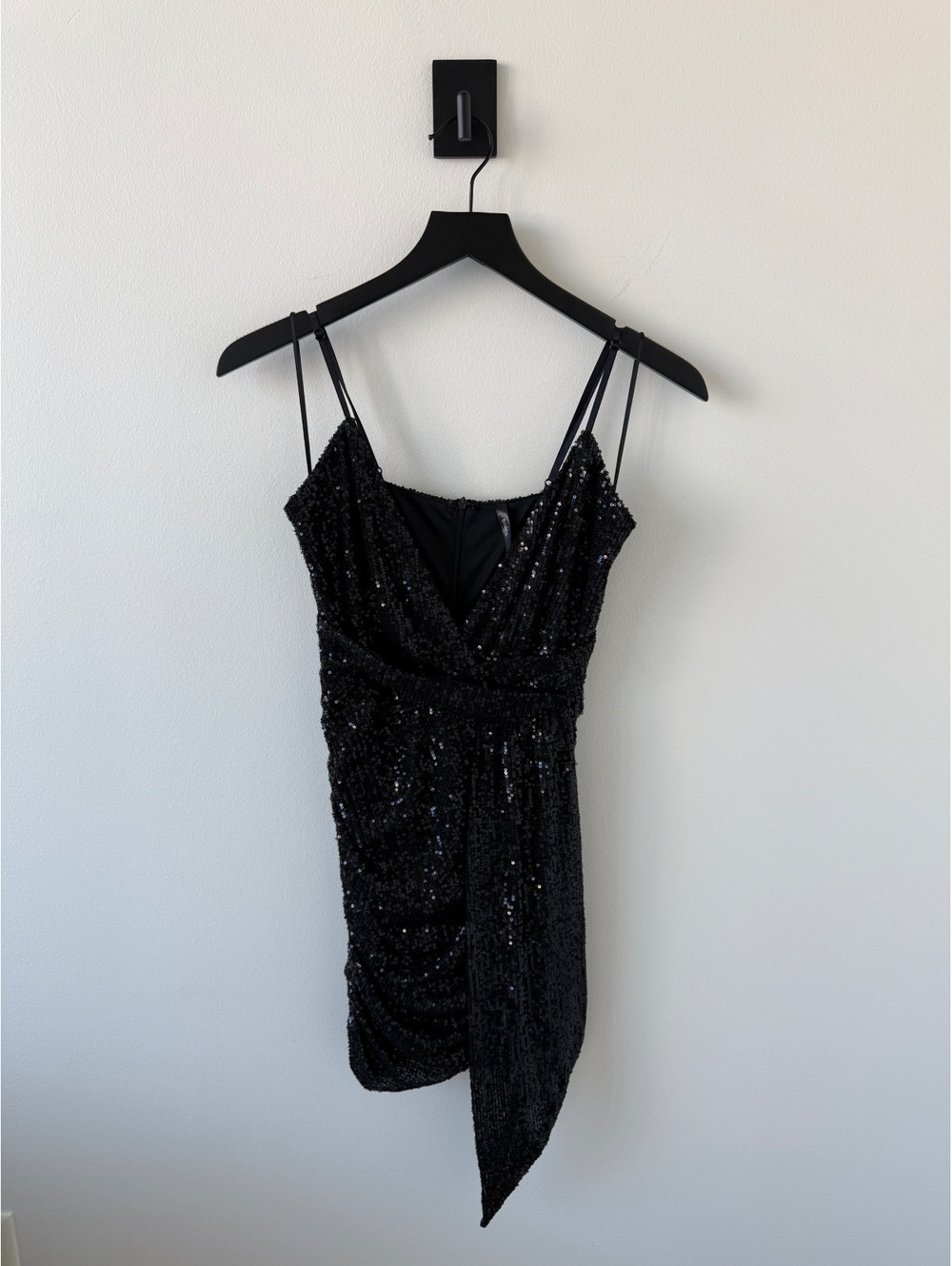 Blaque Label Black Sequin Ruched Mini Dress with Adjustable Straps